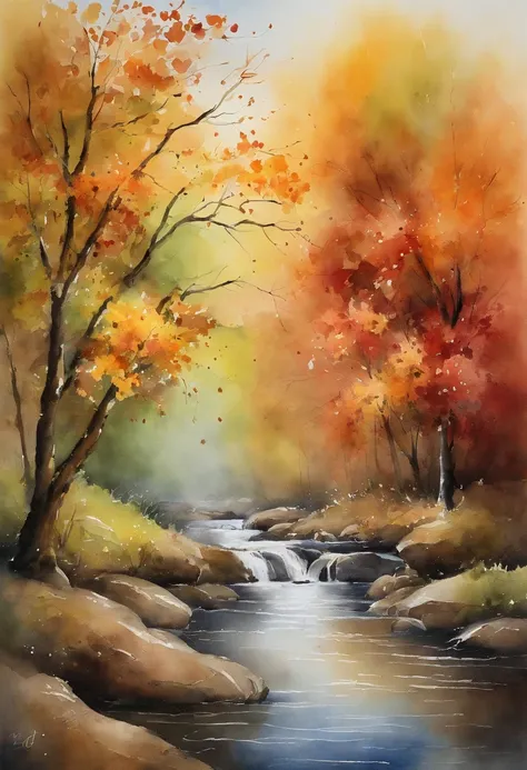 Create a watercolor masterpiece, Tree Watercolors of weeping willows, cherry blossom trees, and autumn maples with loose wet-on-wet techniques.