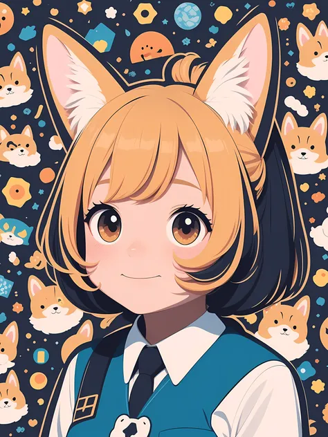 Sticker style, Anime style, tchibi, 1 Corgi, Cute corgi avatar, Geometric pattern background