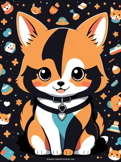 sticker style, anime style, chibi, 1 corgi, cute corgi avatar, closeup, geometric pattern background