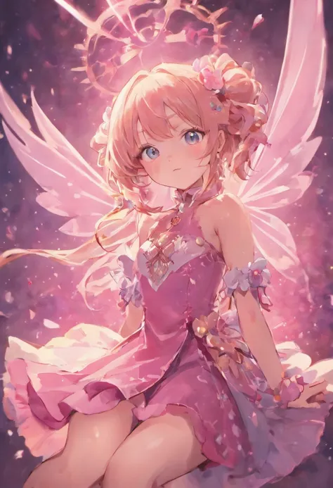 anime girl sitting with a pink fairy costume on, cute anime waifu in a nice dress, beautiful fantasy anime, kawacy, guweiz on pixiv artstation, portrait of a fairy, guweiz, portrait of fairy, brunette elf with fairy wings, detailed digital anime art, beaut...