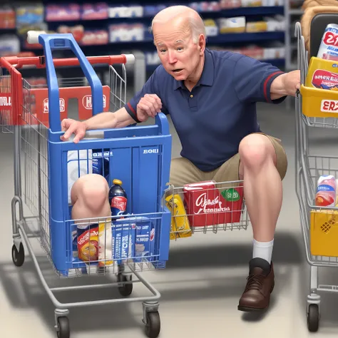 Joe Biden getting hit in the ankle with a Walmart shopping cart