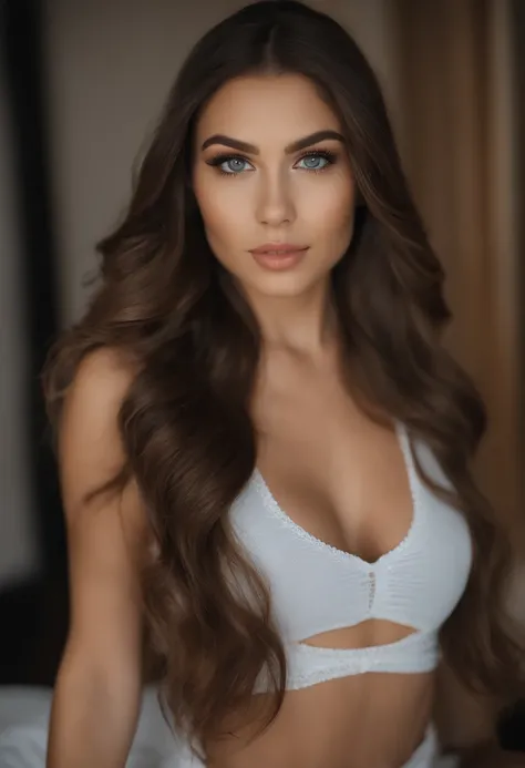 Mujer asiatica con camiseta sin mangas y bragas a juego, Chica sexy con ojos azules, Retrato Sophie Mudd, Retrato de Corinna Kopf, cabello rubio y ojos grandes, Selfie de una mujer joven, Ojos en el dormitorio, Oman, Maquillaje, Maquillaje natural, staring...