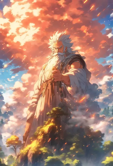 (((old man)) best quality, very high resolution, 4K detailed CG, masterpiece, Stribo, cloud, sky, Slavic mythology, forest, aesthetics, beautiful image, centered on screen, full body