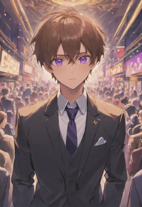 male people　Brown hair　Purple Sampaku Eyes　black suits