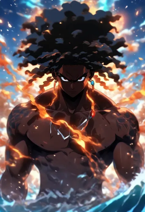 (((black man)) best quality, very high resolution, detailed CG in 4K, masterpiece, Agw, ocean, waters, white clothes, voodoo mythology, African clothes, aesthetics, beautiful image, centered on the screen, the whole body