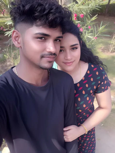 there is a man and woman standing together in a park, in love selfie, lovely couple, happy couple, selfie photo, candid picture, 8k selfie photograph, with lovely look, beautiful and adorable, cute photo photorealistic, photo, masterpiece, realistic, reali...