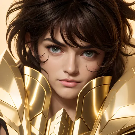 cinemactic, incrivelmente detalhado e ultrarrealista, Sagitairus aiolos de Saint Seiya. Close up. Hes wearing pretty realistic golden armor. Armadura dourada brilhante. Octane is the perfect tool to capture the softest details of this 16k photography maste...