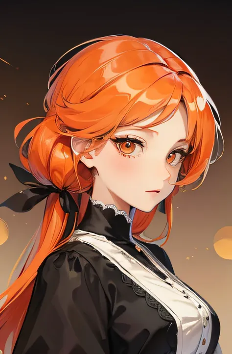 middle-aged woman, long orange hair, victorian dress, noble, anime, korean art style