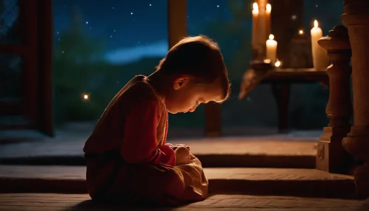 Child praying at night