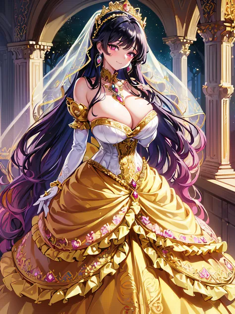 ((anime artstyle)),(Masterpiece),(Best Quality), (Super Detail),(Highly Detailed CG Unity 8k wallpaper),((Very Delicate and Beautiful)),1 girl,((full body portrait)),((standing in garden)),((solo)),(((1 princess in gorgeous embroidery and jeweled extremely...