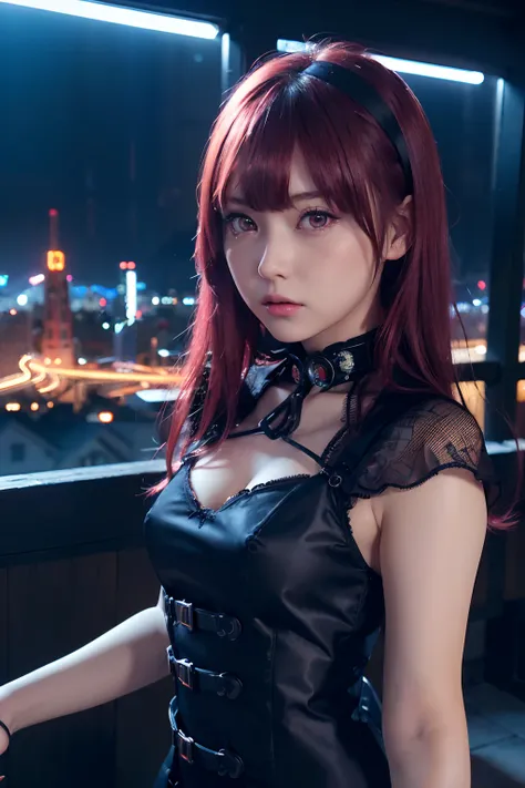 ((masutepiece)), ((Best Quality)), (Ultra-detailed), ((Extremely detailed)), 4K, (8K), Best Quality, (Beautiful), Dynamic Angle 0, Cute little girl s, 1girl in, Solo, Steampunk, Dress like neon lights, Beautiful red hair, Beautiful red eyes, ((Beautiful ey...