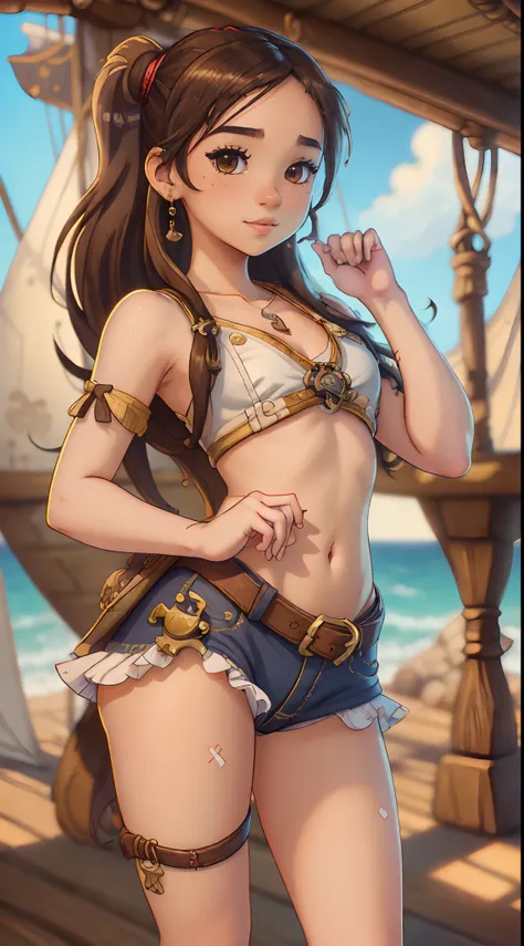 ((18 year old)), award winning, ((highest quality)), (cute girl), ((pirate adventure)), on a sailing ship, highest detail, maste...