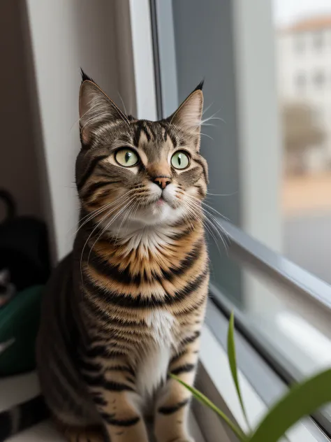 Theres a cat sitting on a windowsill looking out, Cat on a windowsill, Foto de un gato, Mirando hacia afuera, taken with sony a7r camera, Shes watching us, Tomada con Sony Alpha 9, Mirando a lo lejos, Looking away from the camera, Orgulloso mirando hacia o...