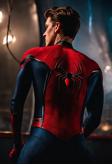 Tom Holland as spider man with ass showing and Dick showing from behind with cum leaking