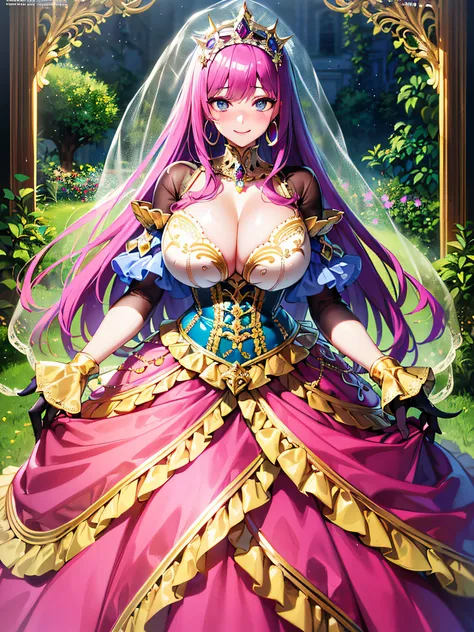 ((anime artstyle)),(Masterpiece),(Best Quality), (Super Detail),(Highly Detailed CG Unity 8k wallpaper),((Very Delicate and Beautiful)),1 girl,((full body portrait)),((standing in garden)),((solo)),(((1 princess in gorgeous embroidery and jeweled extremely...