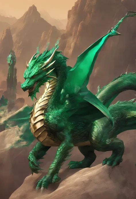 (Emerald Dragon ),(melhor pose),(best angle), (better expression), deserto render3d ,Multidimensional geometric wall, lindo, Colouring