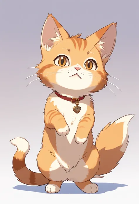 A 2D chibi character of a light brown European cat with white chest with the pose of waving