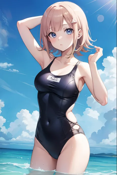 swim wears、hposing Gravure Idol、blonde  hair、blue eyess、Chiaki Nanami, chiaki nanami, Blunt bangs, , Medium Hair, 
BREAK (masutepiece:1.2), Best Quality