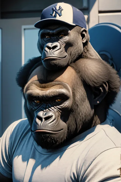 A 1980s fashionable gorilla of the best quality with a New York Yankees cap