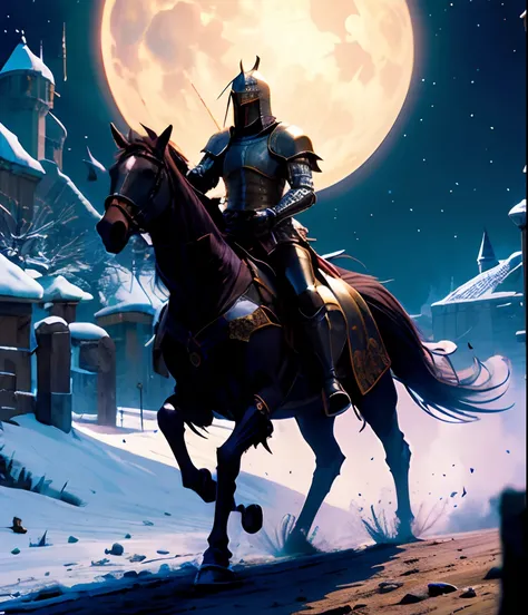 Medieval knights, armored horse, dark fantasy, castle