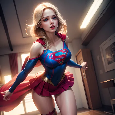 Supergirl flying sexy, wearing lingerie, photorealism