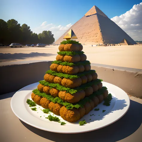 Pyramid made of giant falafel, very realistic