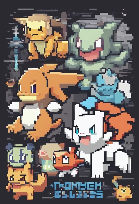 Pokemon in thick disposable diapers in the pokemon black and white style