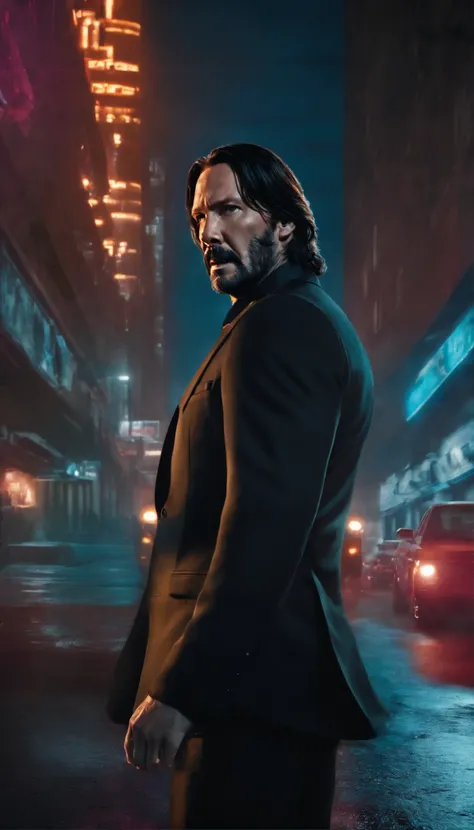 /Imagine Prompt: color photo of John Wick in a cyberpunk cyber environment
John Wick, Un asesino legendario, se encuentra en el centro del marco, His intense gaze piercing the camera lens. His chiseled face reveals a hardened determination, accentuated by ...