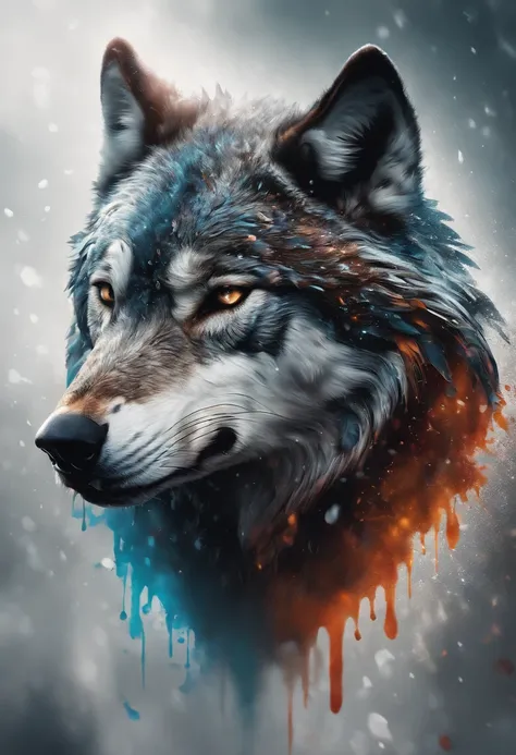 Splash art, a wolf head, epic Instagram, artstation, splash style of colorful paint, contour, hyperdetailed intricately detailed , unreal engine, fantastical, intricate detail, splash screen, complementary colors, fantasy concept art, 8k resolution, devian...