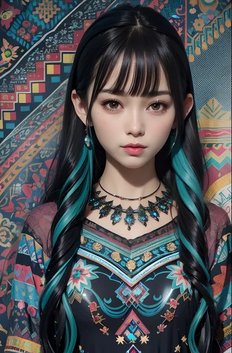 Close-up of a woman with long black hair and blue hair, 4k highly detailed digital art, Anime style. 8K, 8k high quality detailed art, cute detailed digital art, beautiful digital illustration, detailed digital anime art, artwork in the style of guweiz, st...