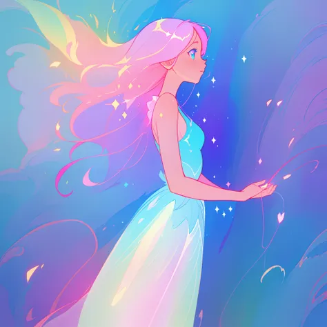 beautiful anime girl in colorful liquid dress, vibrant pastel colors, (colorful), magical lights, sparkling lines of light, inspired by Glen Keane, inspired by Lois van Baarle, disney art style, by Lois van Baarle, glowing aura around her, by Glen Keane, j...