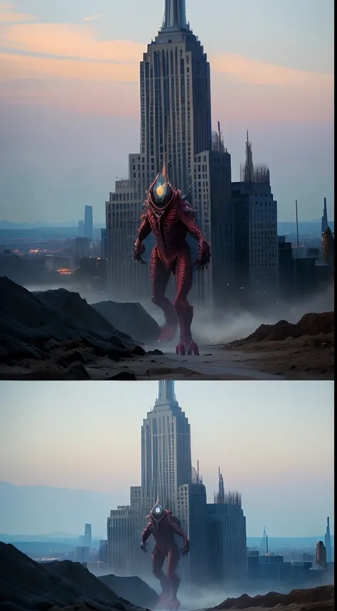 bizarre alien creature, giant kaiju creepie monster, surrealism, looming creature with a strong power, kaiju destroying new york, kaiju cephalopod monster, nanotech demonic monster horror, scary giant monster, bizarre alien creature, giant kaiju monster de...