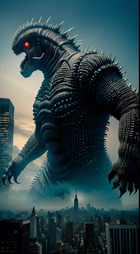 bizarre alien creature, giant kaiju creepie monster, surrealism, looming creature with a strong power, kaiju destroying new york...