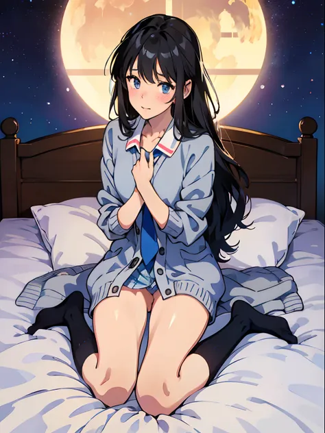 hight resolution、cute little、Amazing beautiful girl,female high-school student、 Anime style, 、17 age、on the bed、A dark-haired、Glamour、Colossal tits、de pele branca、wide-open legs、Very embarrassing、red blush。 Best Quality , Textured skin、 high details, High ...