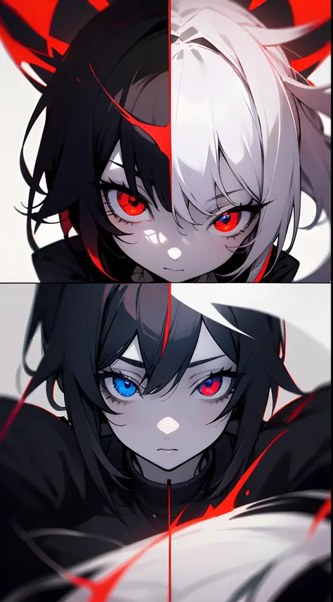 Anime girl, monochrome hair, heterocrhomia, (left blue eye, right red eye), detailed eyes, masterpiece, high quality