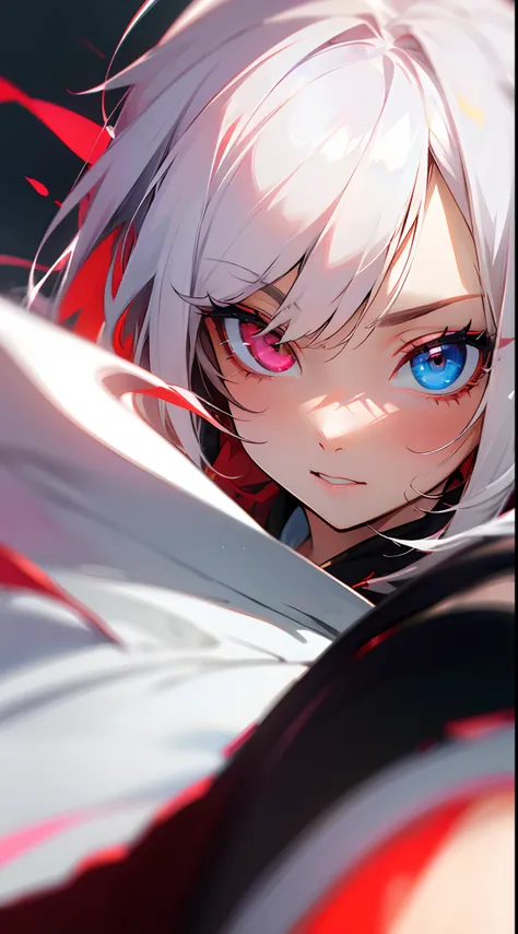 Heterochromia, (red right eye and white left eye), anime girl