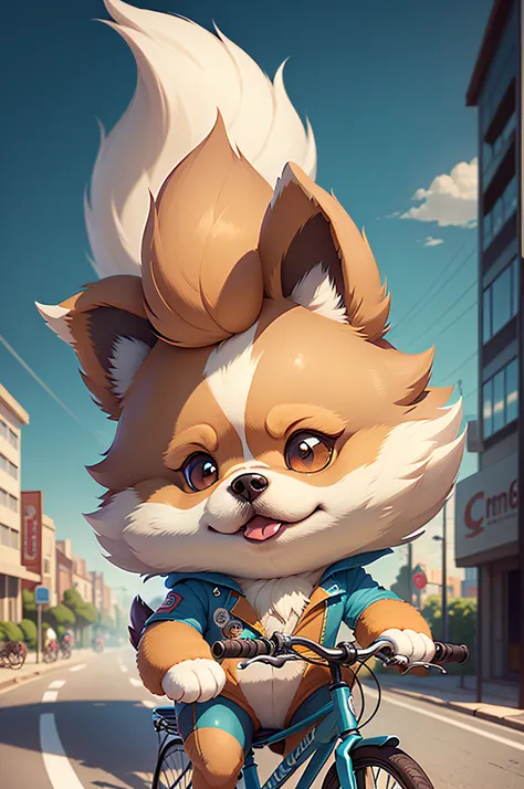 C4tt4stic,Cartoon anthropomorphic Pomeranian driving a competition road bike