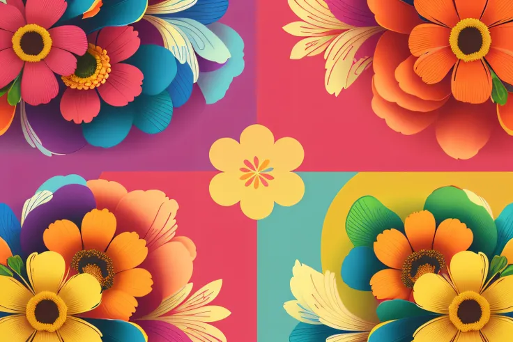 Aesthetic flowers, retro design pattern, multicolored, ((simple)), ((flowers do not protrude from the edges)).