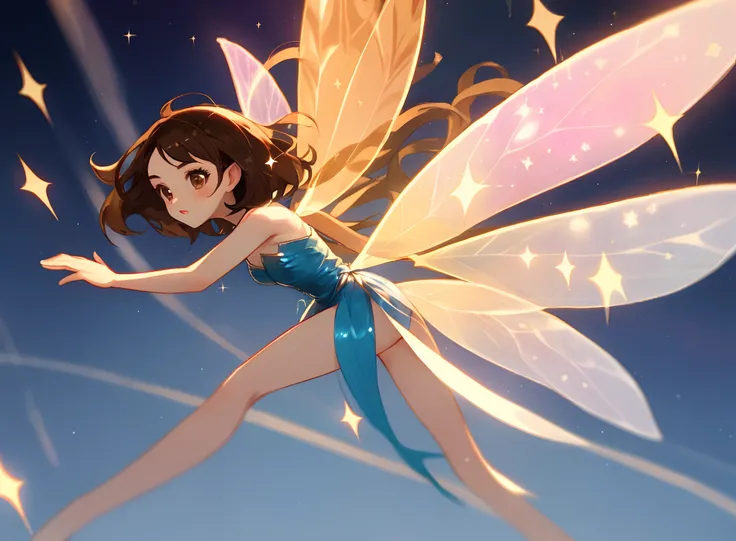 Dark sparkly fairy with brunette hair brown eyes and long legs