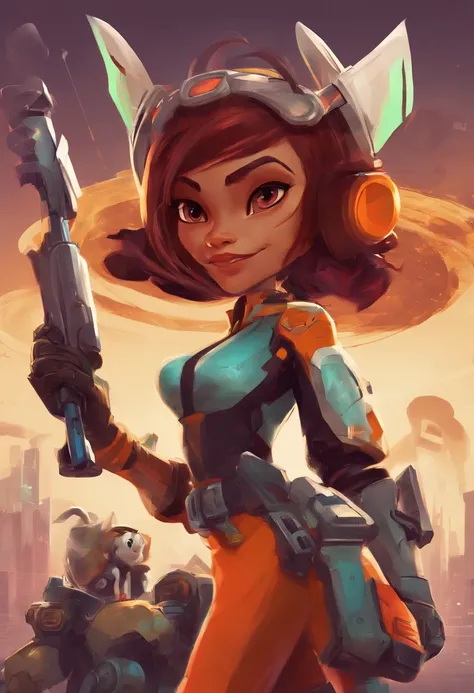 atchet de los juegos Ratchet y Clank vestido como una mujer con el pelo largo rojo