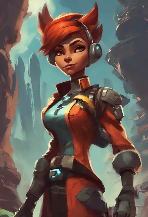 atchet de los juegos Ratchet y Clank vestido como una mujer con el pelo largo rojo