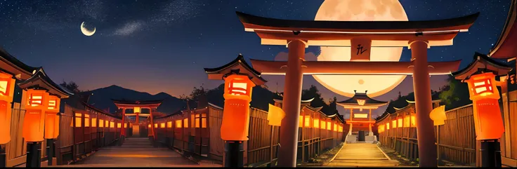 natta、mid night、Rice ears、a moon、Continuous torii gates like Fushimi Inari Taisha Shrine