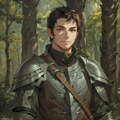 there is a man in armor standing in the woods, a portrait of a male rogue, handsome guy in dungeons and dragons art, rugged male, male human rogue, a male human, casimir art, portrait of a forest rogue, fantasy male portrait, a human male rogue, highly det...