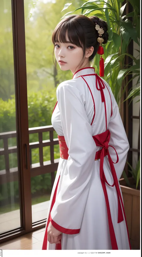 1girl in.Solo,Hanfu,Chinese clothing,(backfacing:1.2),photograph, masutepiece, photorealisim,Best Quality, 超A high resolution, Raw photo, photo shot, Professional, Amazing detail, Colorful, surrealism, masutepiece, Best Quality, nffsw, point of view, Highe...