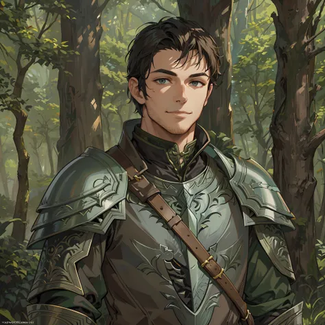 there is a man in armor standing in the woods, a portrait of a male rogue, handsome guy in dungeons and dragons art, rugged male, male human rogue, a male human, casimir art, portrait of a forest rogue, fantasy male portrait, a human male rogue, highly det...