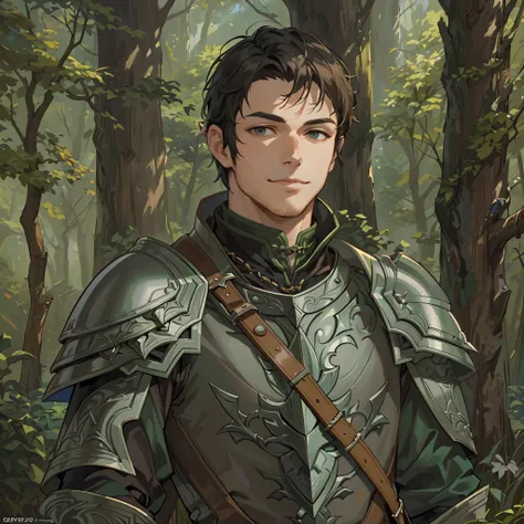 there is a man in armor standing in the woods, a portrait of a male rogue, handsome guy in dungeons and dragons art, rugged male, male human rogue, a male human, casimir art, portrait of a forest rogue, fantasy male portrait, a human male rogue, highly det...