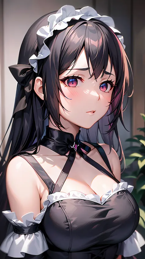 a close up of a woman in a dress with a white and black dress, gothic maiden anime girl, anime girl wearing a black dress, cute anime waifu in a nice dress, anime girl in a maid costume, an elegant gothic princess, guweiz, guweiz on pixiv artstation, guwei...