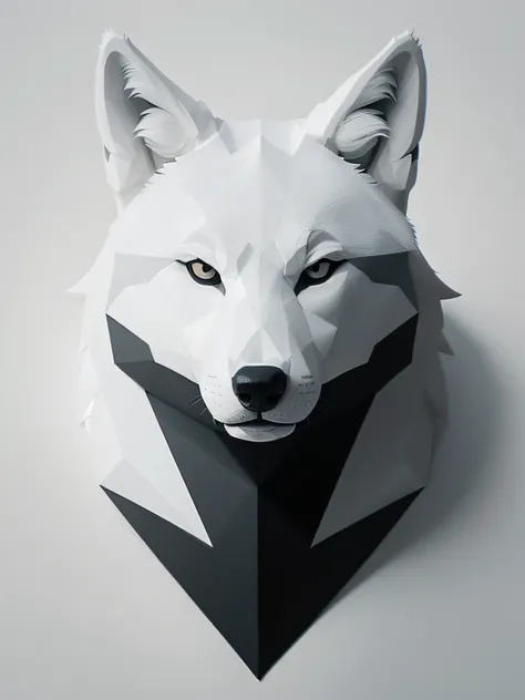 one wolf minimalist geometrical logo in black, white background