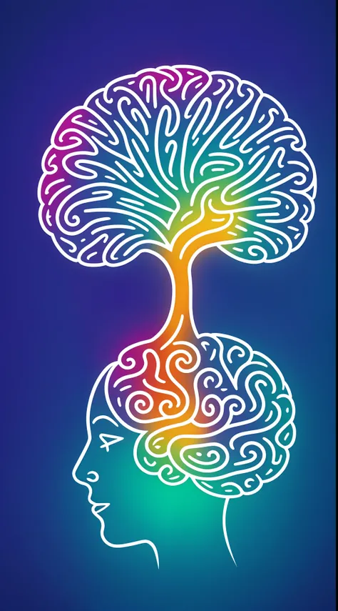 Create a logo image for a psychedelic psychotherapy company. The logo should include a stylized brain with subtle psychedelic patterns, em tons de azul, verde e violeta. The word PsicoMind should be incorporated in an elegant and legible way. Make sure the...