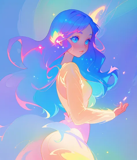 beautiful anime girl in colorful liquid dress, vibrant pastel colors, (colorful), magical lights, sparkling liquid light, colorful cosmic hair, inspired by Glen Keane, inspired by Lois van Baarle, disney art style, by Lois van Baarle, glowing aura around h...